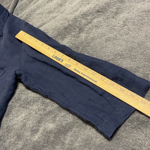 Side Stitch Linen Roll Tab Sleeve V Neck Tunic Blouse Navy Blue Lightweight Sz M - Picture 13 of 13